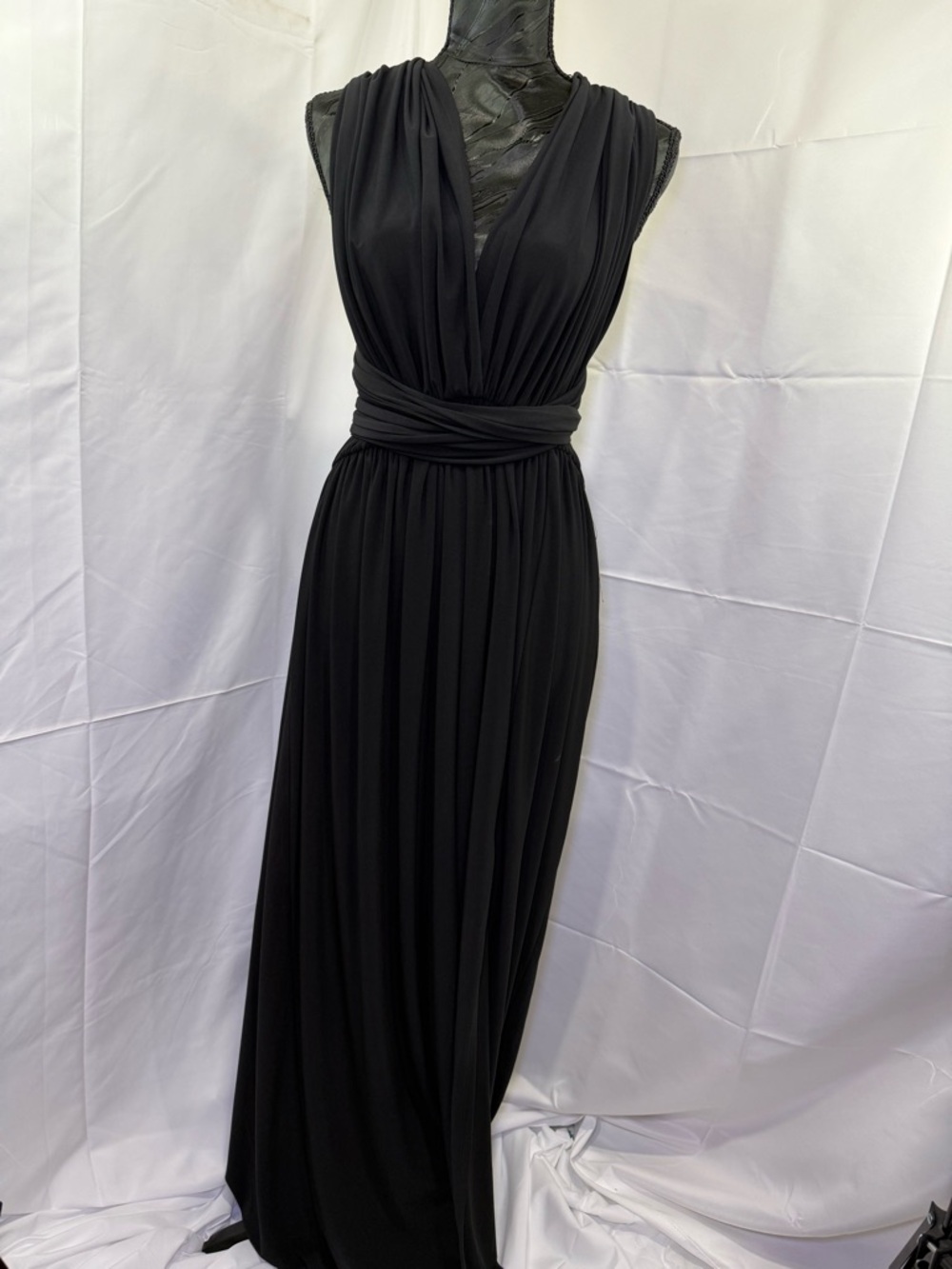 Elegant formal Express Black Sleeveless Draped V-Neck Maxi Dress
